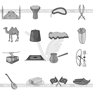 Turkey icons set, gray monochrome style - vector clipart