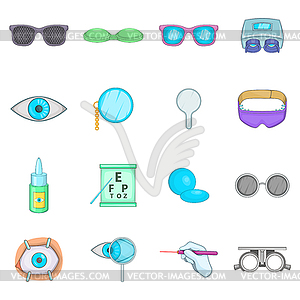 Набор иконок офтальмолога, мультяшном стиле - векторный клипарт EPS