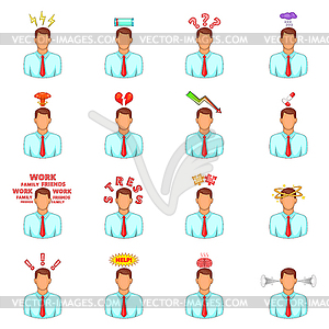 Stress icons set, cartoon style - vector clipart