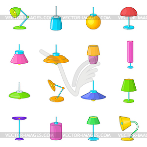 Набор иконок лампы, мультяшном стиле - векторный рисунок