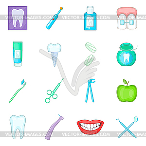 Dentist icons set, cartoon style - royalty-free vector clipart