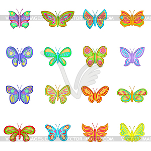 Butterfly fairy icons set, cartoon style - vector clip art