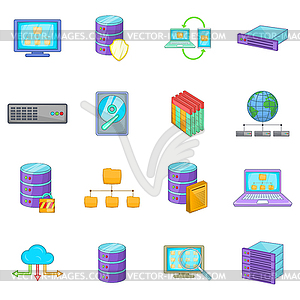 Набор иконок базы данных, мультяшном стиле - векторный клипарт EPS