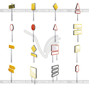 Road signs icons set, cartoon style - vector clip art