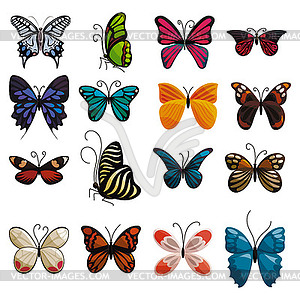 Набор иконок бабочка, мультяшном стиле - цветной векторный клипарт