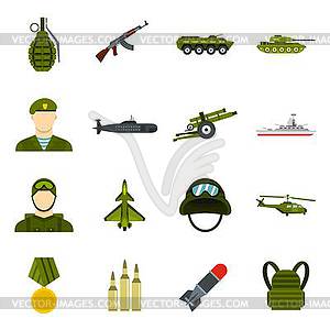 Military icons set, flat style - vector clipart / vector image