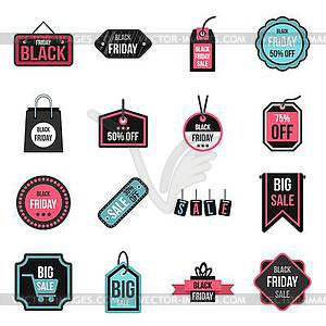 Black Friday icons set, flat style - vector clipart