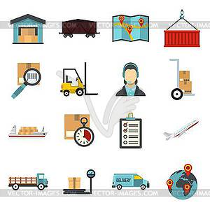 Logistic icons set, flat style - color vector clipart