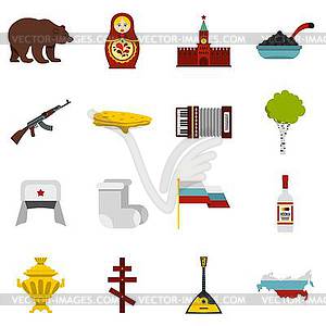 Russia icons set, flat style - vector clipart