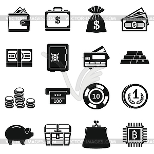 Different money icons set, simple style - vector image