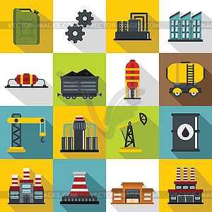 Industry icons set, flat style - vector clip art