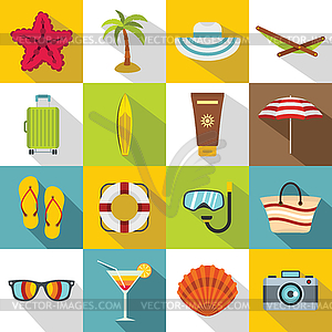 Summer rest icons set, flat style - vector clipart