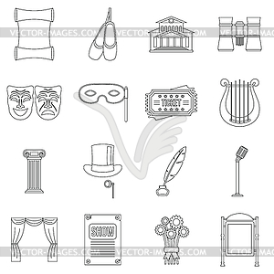 Theater icons set, outline style - vector clipart / vector image