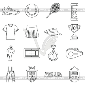 Набор иконок для тенниса, стиль контура - изображение в формате EPS