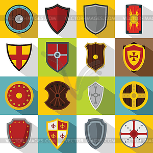 Shield frames icons set, flat style - vector clip art