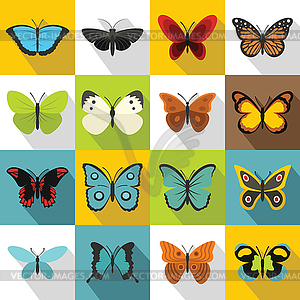 Butterfly icons set, flat style - vector clip art