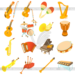 Musical instruments icons set, cartoon style - vector image