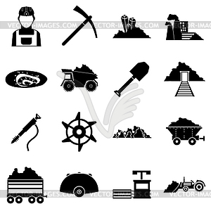 Miner icons set, simple style - vector clipart