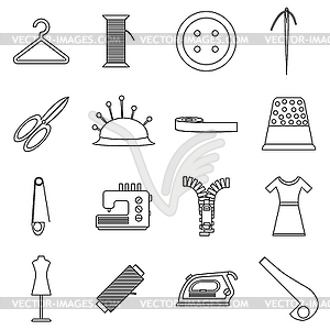 Tailor tools icons set, outline style - vector image