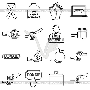 Charity icons set, outline style - vector image