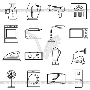 Household appliances icons set, outline style - vector clipart