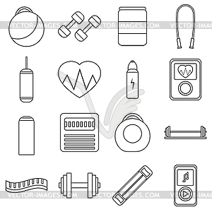Gym icons set, flat style - vector clip art
