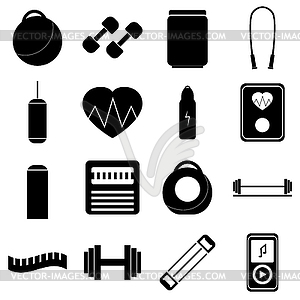 Gym icons set, flat style - royalty-free vector clipart