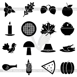 Набор иконок осень день благодарения, простой стиль - клипарт в векторном формате