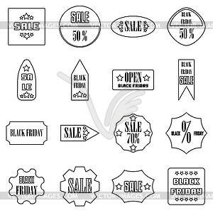 Black Friday Sales signs icons set, outline style - vector clipart