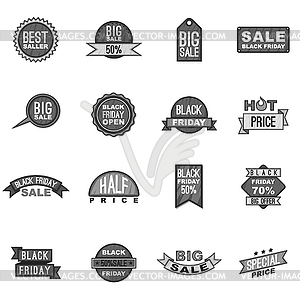 Black Friday label icons set gray monochrome style - vector image