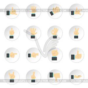 Hand gesture icons set, flat style - vector image