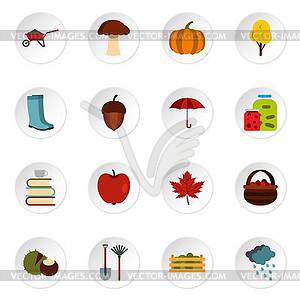 Autumn icons set, flat style - vector clipart