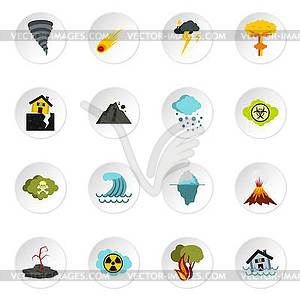 Natural disaster icons set, flat style - vector clipart / vector image