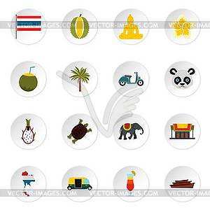 Thailand icons set, flat style - vector image