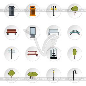 Park icons set, flat style - vector clipart