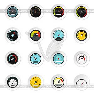 Speedometer icons set, flat style - vector image