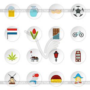 Netherlands icons set, flat style - vector clipart