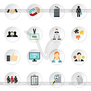 Job search icons set, flat style - royalty-free vector clipart