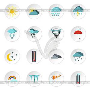 Weather icons set, flat style - vector clipart