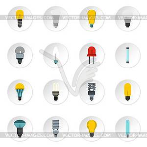 Light bulb icons set, flat style - vector clip art