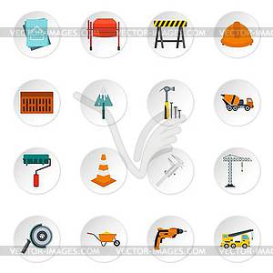 Construction icons set, flat style - vector image