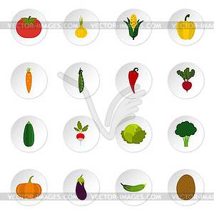 Vegetable icons set, flat style - vector image