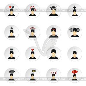 Stress icons set, flat style - vector clip art