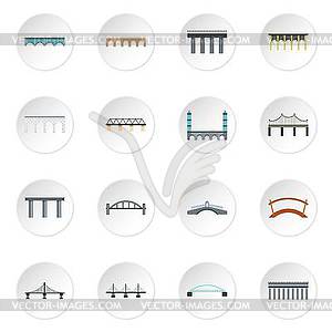 Bridge icons set, flat style - vector image