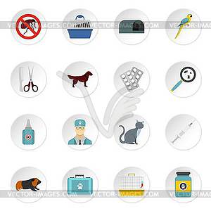 Veterinary icons set, flat style - vector clipart