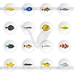 Fish icons set, flat style - royalty-free vector clipart