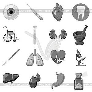 Human organ and medical equipment icons set - vector clip art