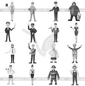 Profession icons set, gray monochrome style - vector image