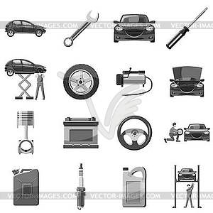 Car service repair icons set gray monochrome style - vector clipart