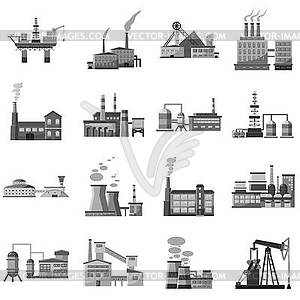 Factory icons set, gray monochrome style - vector image